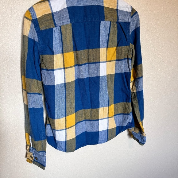 American Eagle Outfitters Blue and Yellow Plaid Button Down Flannel Size 8 - Picture 3 of 10